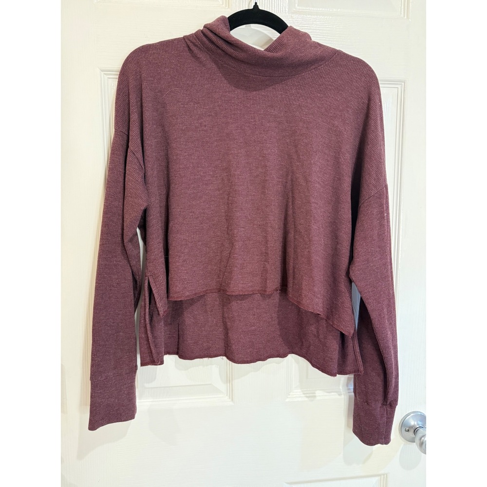 American Eagle Waffle Knit Funnel Neck Pullover Hi-Low Hem Top Size Small